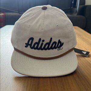 adidas White Corduroy Kids Baseball Cap with Navy Script